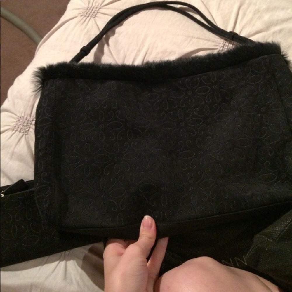 Authentic Large Suede and Fur Purse with Wallet